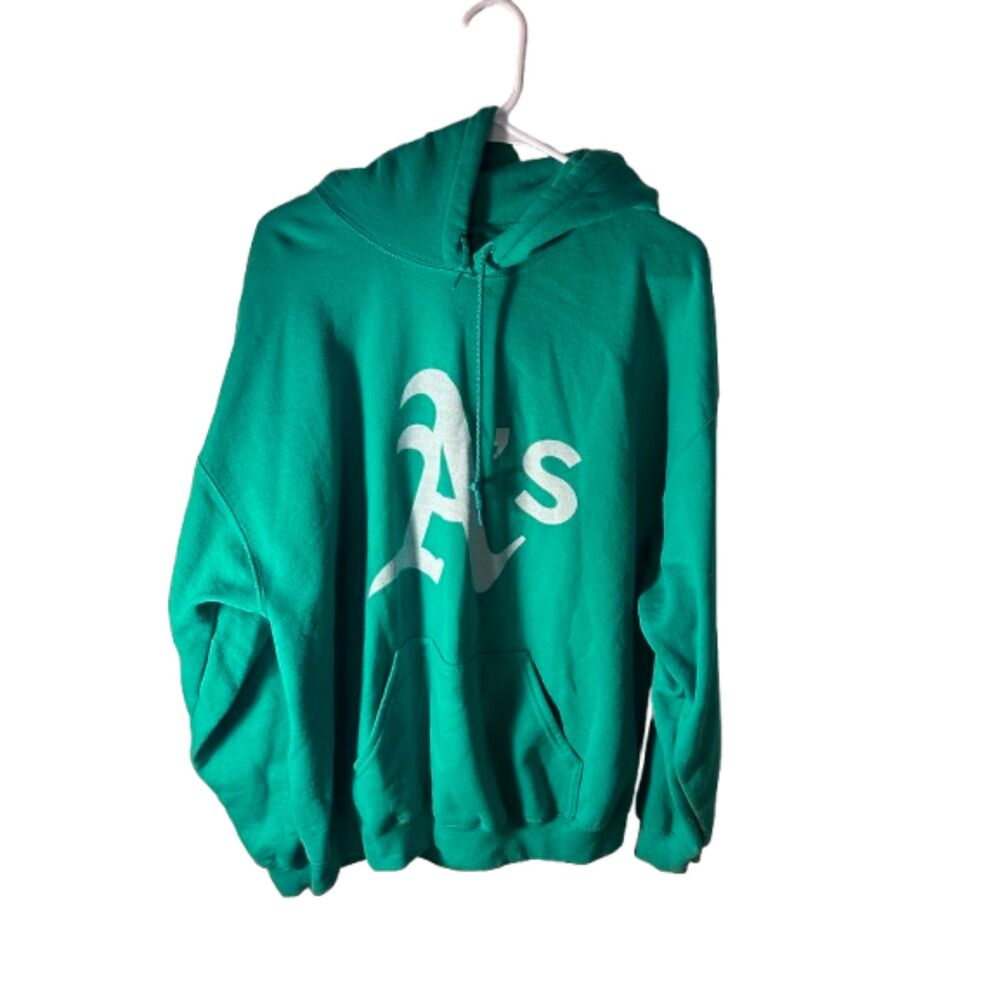 Green A’s Graphic Pullover Hoodie Gildan Heavy Blend Size XL